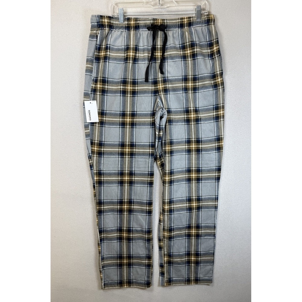 Sonoma Men's L Gray Heather Plaid‎ Goods For Life Soft Micro Fleece Pajama Pants